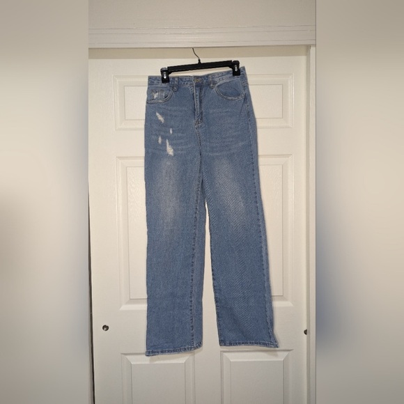 SHEIN Denim - SHEIN Blue Boyfriend Jeans with Distressed Details
